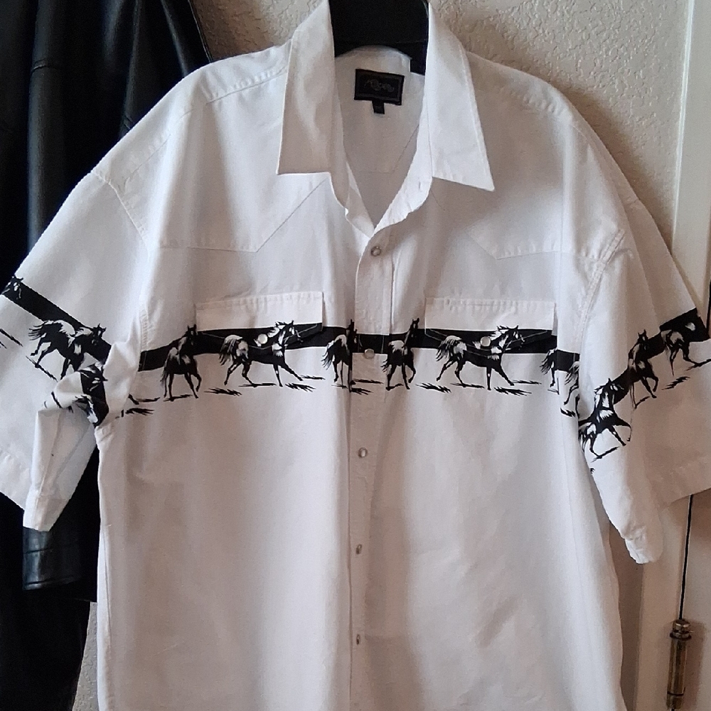 Roper White and Black Horse Print Men's Shirt